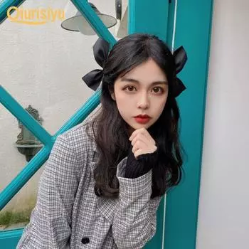 1 пара женских однотонных заколок для волос с бахромой и бантом чёрный