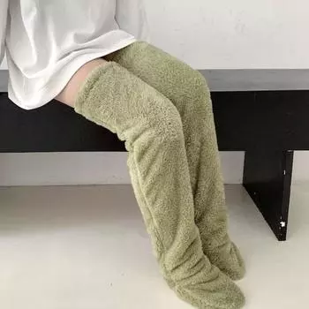 1 пара женских осенне-зимних нечетких носков выше колена, однотонные плюшевые гольфы до бедра, толстые меховые носки-сапоги, гетры синий