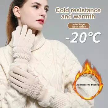 1 пара женских осенне-зимних перчаток с толстой плюшевой подкладкой, водонепроницаемые ветрозащитные перчатки с пятью пальцами чёрный