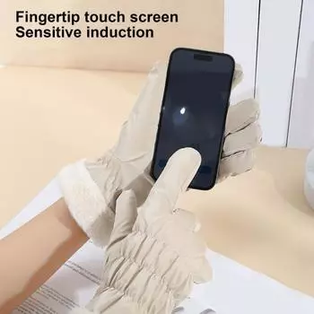 1 пара женских осенне-зимних перчаток с толстой плюшевой подкладкой, водонепроницаемые, ветрозащитные, пять пальцев чёрный