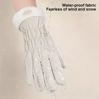 1 пара женских осенне-зимних перчаток, толстые плюшевые водонепроницаемые ветрозащитные перчатки с пятью пальцами, декорированные бантом, толстые нескользящие теплые перчатки для езды на велосипеде розовый