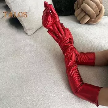 1 пара женских перчаток для косплея с покрытием из искусственной кожи, пять пальцев, нескользящие, для ночного клуба, выступления на сцене, варежки для танца на пилоне красный