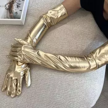 1 пара женских перчаток для косплея с покрытием из искусственной кожи, пять пальцев, нескользящие, для ночного клуба, выступления на сцене, варежки для танца на пилоне золотистый