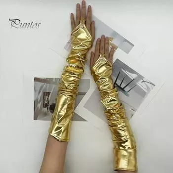 1 пара женских перчаток для косплея со стразами и обручем для пальцев, искусственная кожа, варежки без пальцев для ночного клуба, выступления на сцене, танец на пилоне золотистый