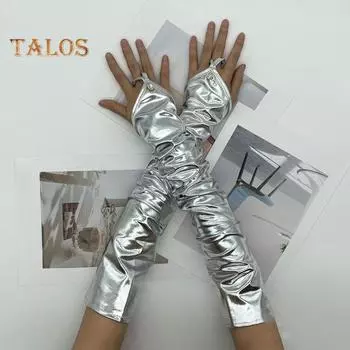 1 пара женских перчаток для косплея со стразами и обручем для пальцев, искусственная кожа, варежки без пальцев для ночного клуба, выступления на сцене, танец на пилоне красный