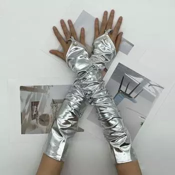 1 пара женских перчаток для косплея со стразами и обручем для пальцев, искусственная кожа с покрытием королевский синий