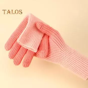 1 пара женских перчаток осень-зима с сенсорным экраном, контрастного цвета, трикотажные, с пятью пальцами, эластичные, противоскользящие, теплые, ветрозащитные, для езды на велосипеде на открытом воздухе зелёный