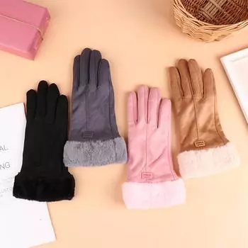 1 пара женских перчаток, осенне-зимние милые пушистые теплые варежки, варежки с длинными пальцами, женские спортивные перчатки на открытом воздухе, экран серый