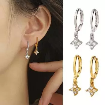 1 пара женских подвесок в виде клевера с кубическим цирконием, на удачу, гальванический сплав, ювелирные изделия для ушей, женские украшения золотистый