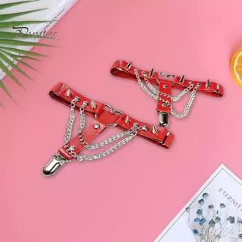 1 пара женских подвязок для ног, кольцо для чулок с заклепками и сердечками из искусственной кожи, регулируемое кольцо для бедра в стиле хип-хоп, готическое кольцо для косплея, медовый месяц, соблазнительный пояс для чулок, нескользящий чёрный