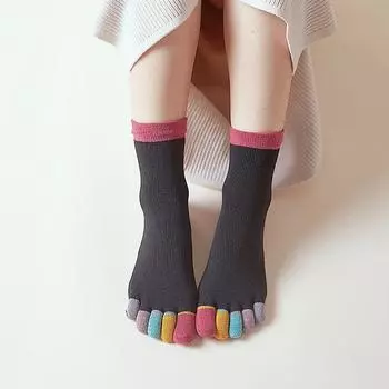 1 пара женских разноцветных носков с пятью пальцами, теплые хлопковые забавные женские носки средней длины розовый