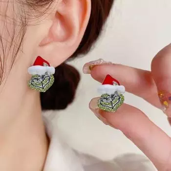 1 пара женских рождественских серег на рождественскую тематику для повседневного ношения, шляпа Санты из сплава, дизайн, женские серьги-гвоздики, вечерние ювелирные украшения, полезный декор красный