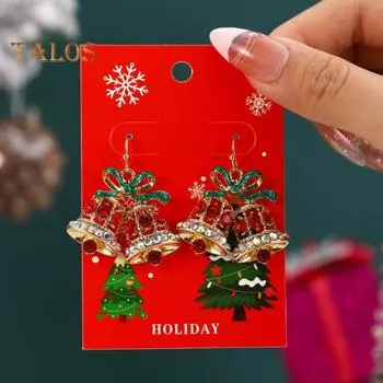 1 пара женских рождественских серег в форме рождественской елки, лося, Санты, колокольчика, украшенных стразами, серьги-кольца для новогодней вечеринки, висячие серьги для женщин, ювелирные изделия A