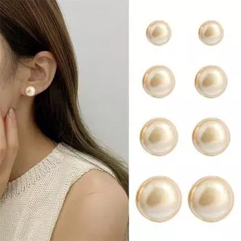 1 пара женских серег-гвоздиков, круглые гладкие серьги из искусственного жемчуга в винтажном французском стиле, легкие вечерние серьги для поездок на выпускной 10mm