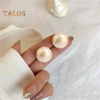 1 пара женских серег-гвоздиков, круглые серьги-гвоздики из искусственного жемчуга, винтажный французский стиль, гладкие легкие серьги-гвоздики для вечеринок, выпускного вечера, женские украшения для ушей 10 mm