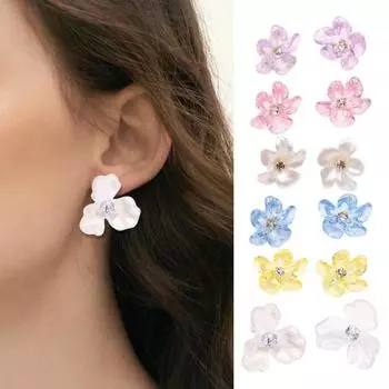 1 пара женских серег-гвоздиков неправильной формы, прозрачные маленькие серьги-лепестки, декор со стразами, для поездок на свидание, выпускного вечера жёлтый