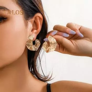 1 пара женских серег-гвоздиков неправильной формы, преувеличенный сплав в стиле панк, с гальваническим покрытием, противоскользящие, легкие украшения для ушей, ювелирные изделия, гладкие шпильки для клубных вечеринок золотистый