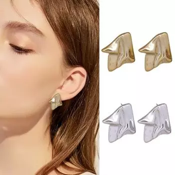 1 пара женских серег-гвоздиков неправильной геометрической формы, цвета, преувеличенных гладких однотонных сережек-гвоздиков для повседневного ношения серебряный