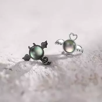 1 пара женских серег-гвоздиков с ангелами и демонами, минималистичная инкрустация, индивидуальный градиент цвета ушей