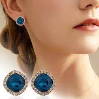 1 пара женских серег-гвоздиков с квадратными стразами, одинаковых по цвету в винтажном стиле, серьги-гвоздики для поездок на работу, свидания, вечерние серьги-гвоздики для ушей, украшения для ушей синий