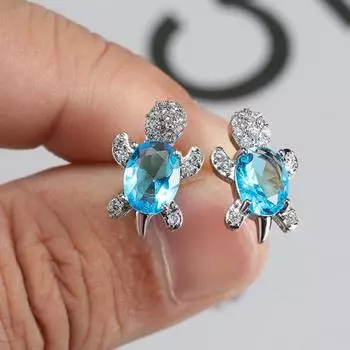 1 пара женских серег-гвоздиков в форме черепахи, ювелирные изделия со стразами, милые долговечные серьги-гвоздики для ушей 6