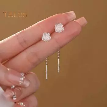 1 пара женских серег-гвоздиков в форме розы с 3D линейными кисточками, длинные висячие серьги для выпускного вечера, вечеринки, невесты, свадьбы, украшения для ушей серебряный