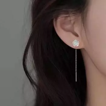 1 пара женских серег-гвоздиков в форме розы с 3D линейными кисточками, длинные висячие серьги для выпускного вечера, вечеринки, невесты, свадьбы, украшения для ушей серебряный