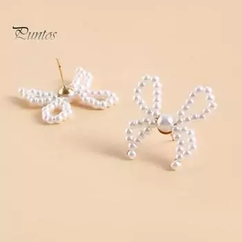 1 пара женских серег-гвоздиков в стиле ретро, элегантные серьги-гвоздики в форме банта с искусственным жемчугом, ювелирные изделия, подарочные аксессуары A