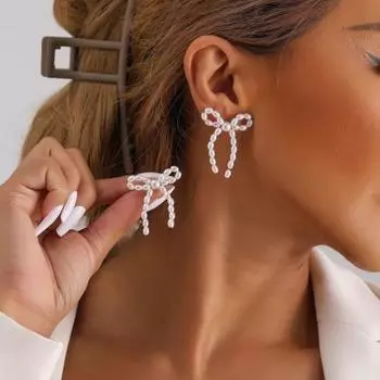 1 пара женских серег-гвоздиков в стиле ретро, элегантные серьги-гвоздики в форме банта с искусственным жемчугом, ювелирные изделия, подарочные аксессуары A