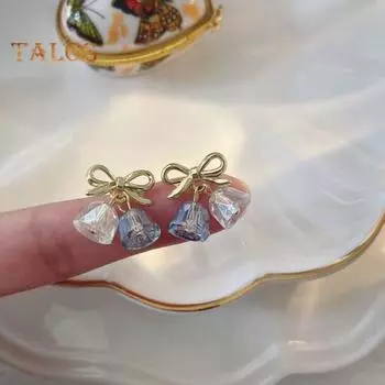 1 пара женских серег-гвоздиков в стиле ретро, маленький бантик, серьги-гвоздики с гладкой поверхностью, блестящие серьги, ювелирные изделия, подарок золотистый