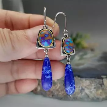 1 пара женских серег из искусственного синего камня, темпераментные украшения, универсальные серьги-крючки