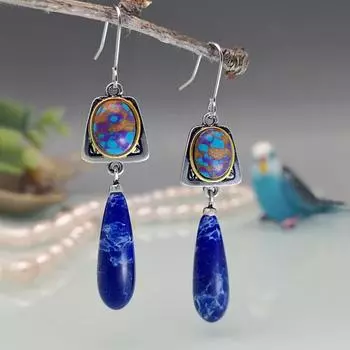 1 пара женских серег из искусственного синего камня, темпераментные украшения