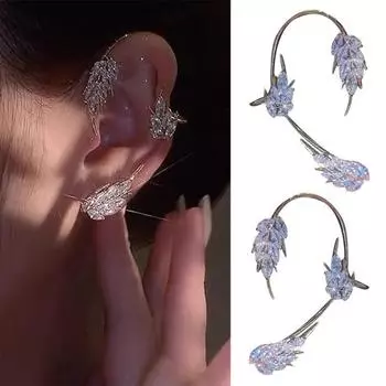 1 пара женских серег-клипс со сверкающими стразами без пирсинга в форме пшеницы, манжеты для ушей золотистый