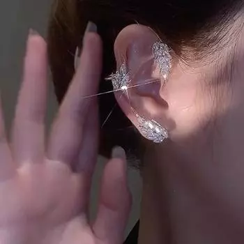 1 пара женских серег-клипс со сверкающими стразами без пирсинга в форме пшеницы, манжеты для ушей, женские украшения золотистый