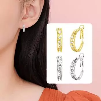 1 пара женских серег-кольцев, инкрустированные стразами, полые серьги C-образной формы, изысканные легкие серьги, ювелирные изделия, подарок серебряный