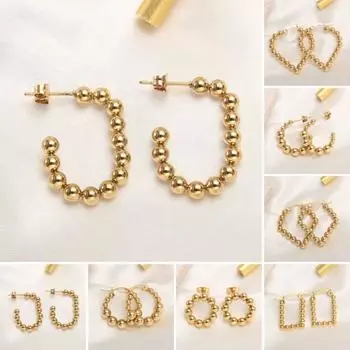 1 пара женских серег-колец из нержавеющей стали, геометрическая форма, серьги из бисера, роскошные свадебные украшения, подарок F