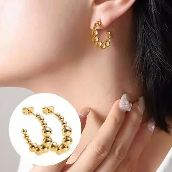 1 пара женских серег-колец из нержавеющей стали, геометрическая форма, серьги из бисера, роскошные свадебные украшения, подарок C