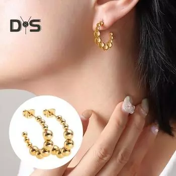 1 пара женских серег-колец из нержавеющей стали, геометрическая форма, серьги из бисера, роскошные свадебные украшения, подарок C