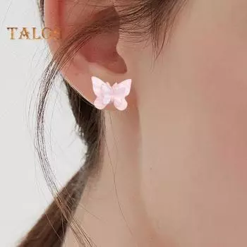 1 пара женских серег-колец с бабочкой и цветочным декором, сладкий цвет, большой круг, полированный, легкий, для выпускного вечера, свиданий, висячие серьги, женские ювелирные изделия с цветочным принтом Buttefly розовый