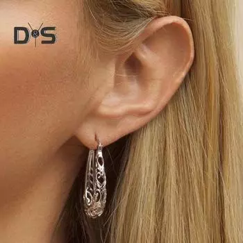 1 пара женских серег-колец U-образной формы с ажурным цветочным узором в американском преувеличенном стиле, висячие серьги для выпускного вечера серебряный