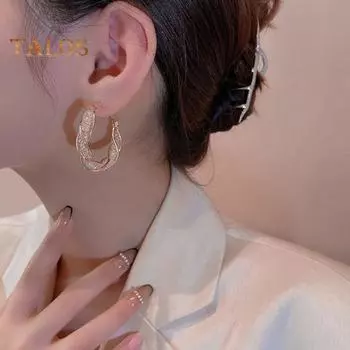 1 пара женских серег-колец в стиле ретро, витые индивидуальные полые сетчатые полированные большие круглые серьги-кольца для клубных вечеринок, висячие серьги-кольца для женщин, ювелирные изделия серебряный