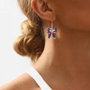 1 пара женских серег-крючков, американский праздник Дня гордости, декор со стразами, звезда, сердце, шляпа-бабочка, крыло, кулон, соответствующий цвет, патриотическая независимость Plume