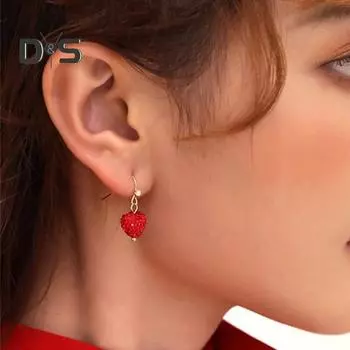 1 пара женских серег-крючков, искусственные кристаллы, красное сердце, блестящий кулон, висячие серьги, ювелирные изделия, подарок B
