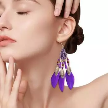 1 пара женских серег-крючков из бисера, декор в виде перьев, ретро-богемный этнический стиль, кисточка, подвеска-капля, отпуск, пляж, висячие серьги, украшения для ушей небесно-голубой