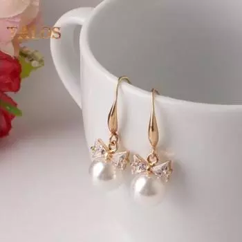 1 пара женских серег-крючков из искусственного жемчуга со стразами, короткие серьги-бабочки, серьги-подвески для выпускного вечера и свадьбы, ювелирные изделия для ушей, серьги-капли серебряный