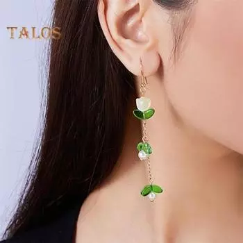 1 пара женских серег-крючков из искусственного жемчуга в форме тюльпана с длинной кисточкой из сплава с гальваническим покрытием, ювелирные изделия для ушей, женские серьги-подвески для выпускного вечера, коктейльной вечеринки синий