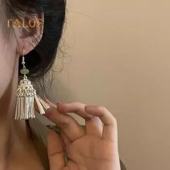 1 пара женских серег-крючков с кисточками в стиле ретро в этническом стиле из нержавеющей сплава с гальваническим покрытием, гладкие серьги для выпускного вечера, висячие серьги для женщин, ювелирные изделия для ушей для свиданий серебряный