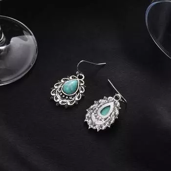 1 пара женских серег-крючков в стиле ретро с гравировкой, дизайн в стиле бохо, искусственная бирюза, висячие серьги, винтажные серьги в этническом стиле, ювелирные изделия, подарок синий