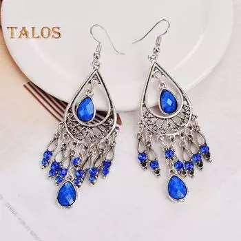 1 пара женских серег-крючков в винтажном этническом стиле, преувеличенные полые стразы в форме капли воды, богемные украшения для ушей, ювелирные изделия, серьги для отпуска серый