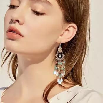 1 пара женских серег-крючков в винтажном этническом стиле, преувеличенные полые бусины в форме капли воды, богемные украшения для ушей, ювелирные изделия, серьги для отдыха чёрный